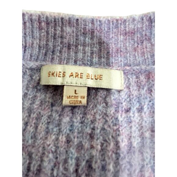 Skies Are Blue Lilac Jewelry Button Puff Sleeve Cardigan Sweater Size Large Soft - Picture 4 of 10